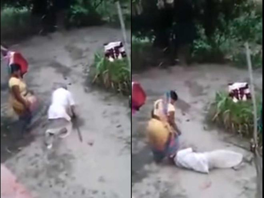 Woman thrashes..